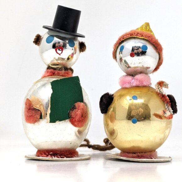 Mid Century Christmas Ornaments Shiny Snowman Choir Boy Girl Japan Felt Chenille - Picture 3 of 8